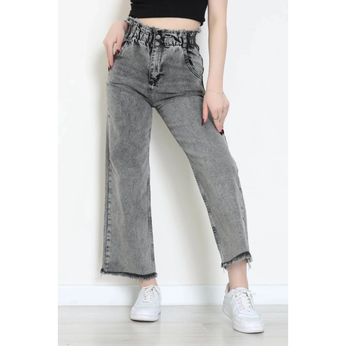 Bel Paça Püsküllü Palazzo Kot Pantolon Füme - 405108.2141.