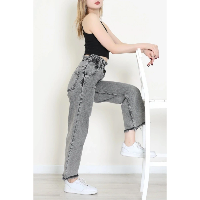 Bel Paça Püsküllü Palazzo Kot Pantolon Füme - 405108.2141.