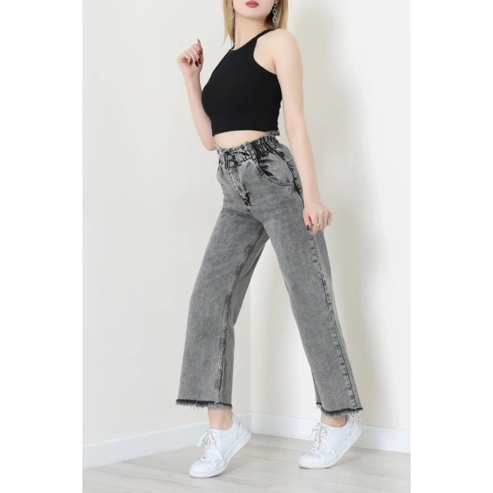 Bel Paça Püsküllü Palazzo Kot Pantolon Füme - 405108.2141.