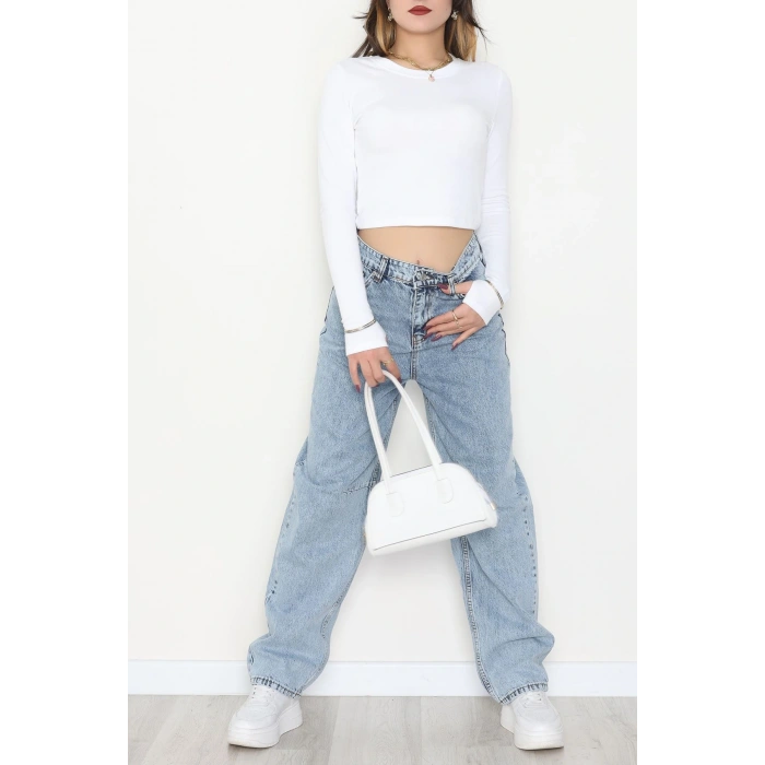 Bel Tokalı Baggy Kot Pantolon Buzmavi - 42472.1606.