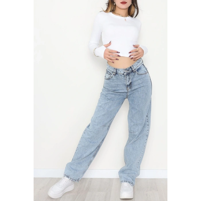 Bel Tokalı Baggy Kot Pantolon Buzmavi - 42472.1606.