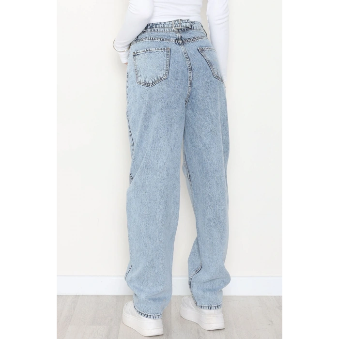 Bel Tokalı Baggy Kot Pantolon Buzmavi - 42472.1606.