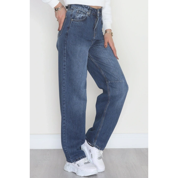 Bel Tokalı Baggy Kot Pantolon Mavi - 42472.1606.