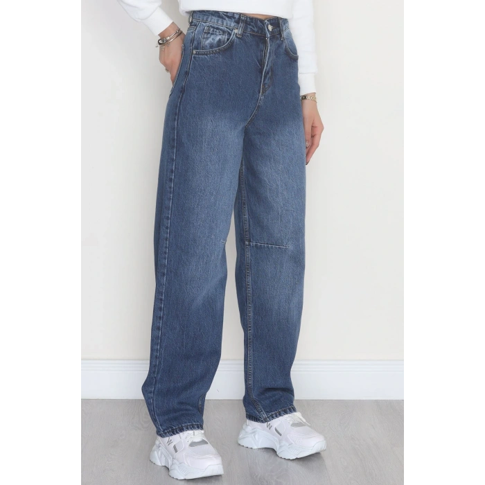 Bel Tokalı Baggy Kot Pantolon Mavi - 42472.1606.