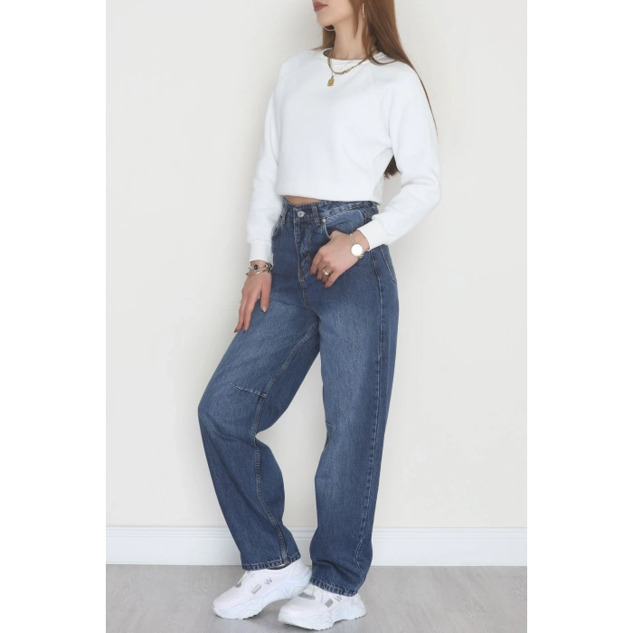Bel Tokalı Baggy Kot Pantolon Mavi - 42472.1606.