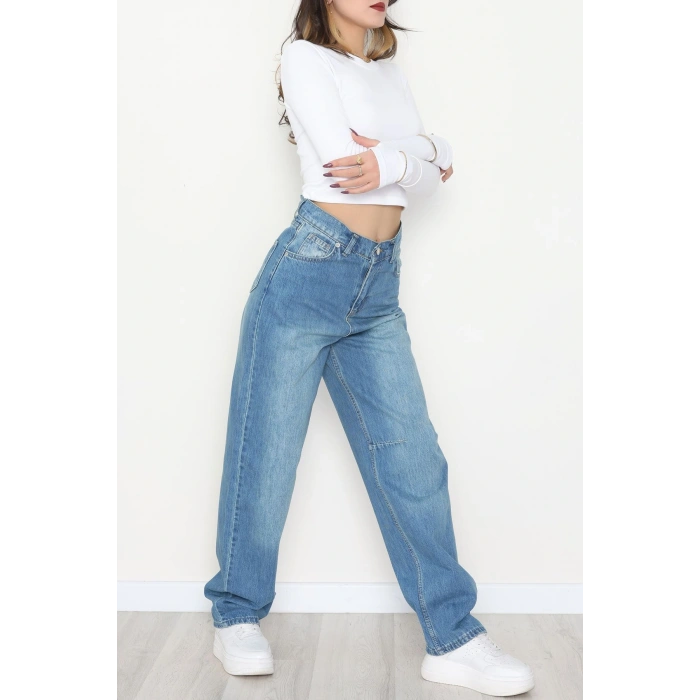 Bel Tokalı Baggy Kot Pantolon Mavitint1 - 42472.1606.