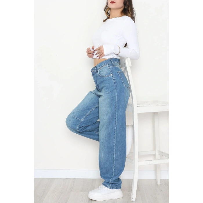Bel Tokalı Baggy Kot Pantolon Mavitint1 - 42472.1606.