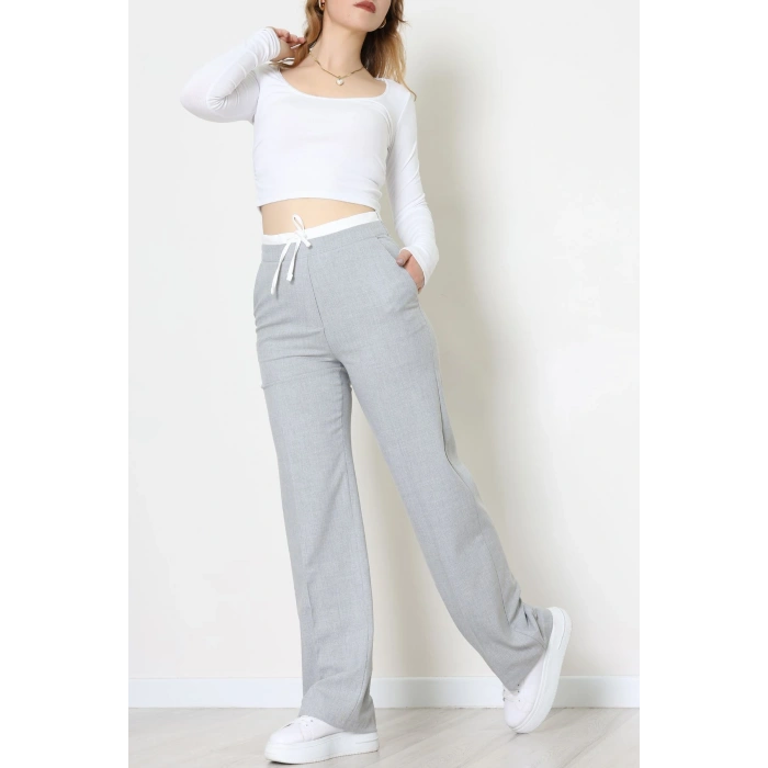 Beli Garnili Poliviskon Palazzo Pantolon Açıkgri - 51235.1920.