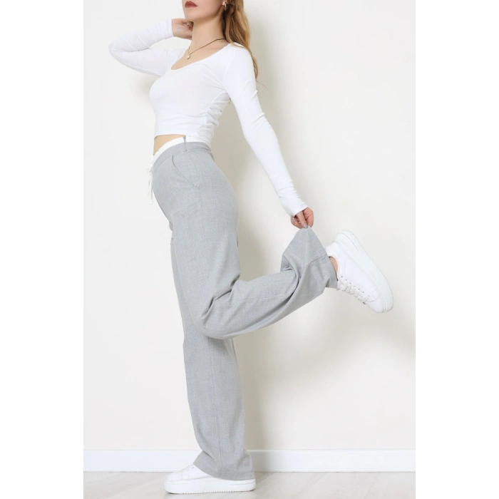 Beli Garnili Poliviskon Palazzo Pantolon Açıkgri - 51235.1920.