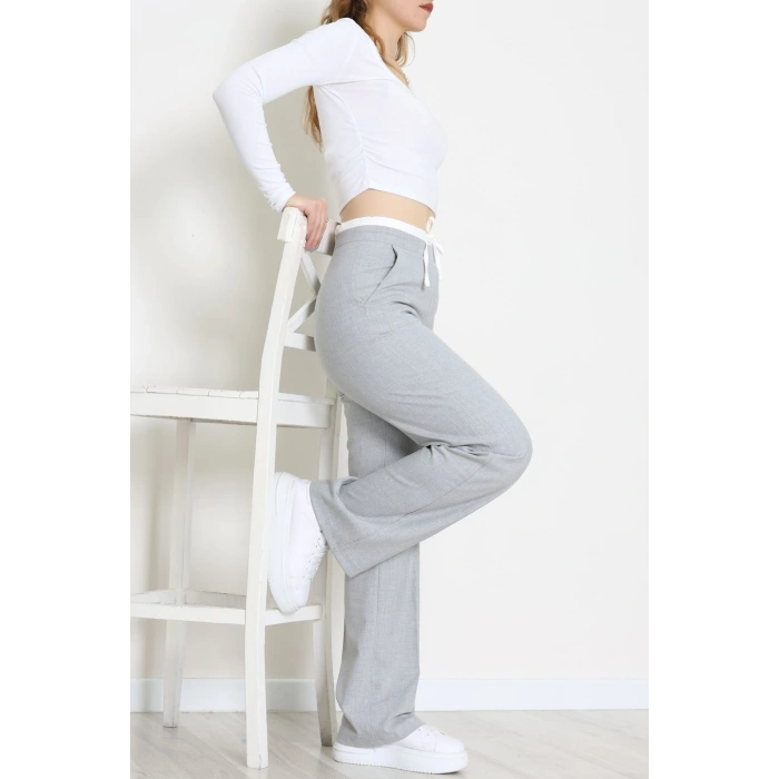 Beli Garnili Poliviskon Palazzo Pantolon Açıkgri - 51235.1920.