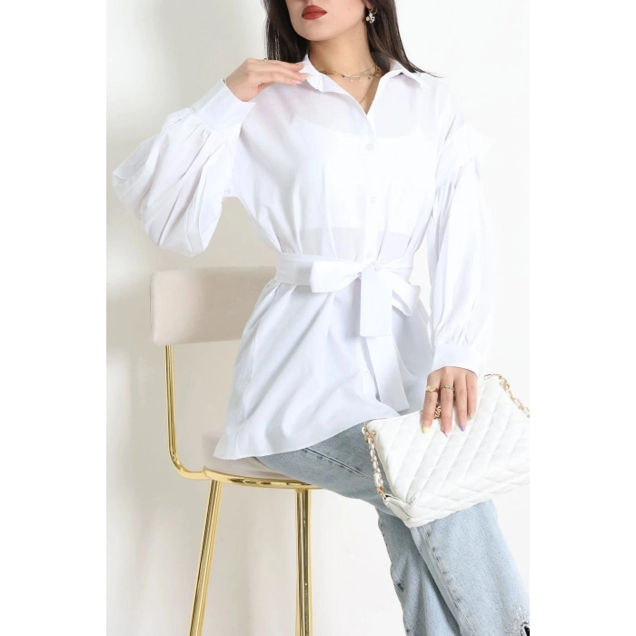 Beli İpli Poplin Gömlek Beyaz - 44062.255.
