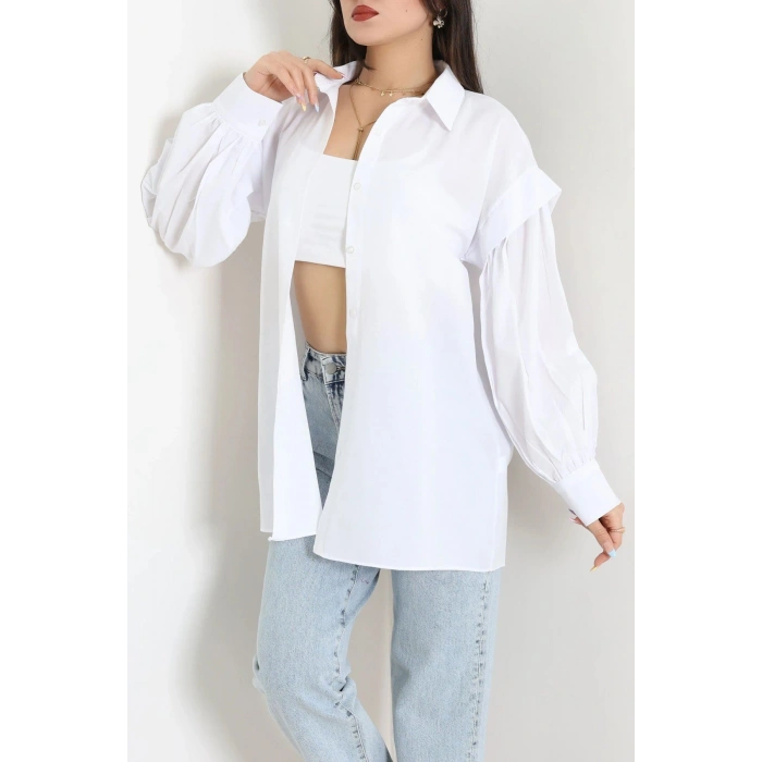 Beli İpli Poplin Gömlek Beyaz - 44062.255.