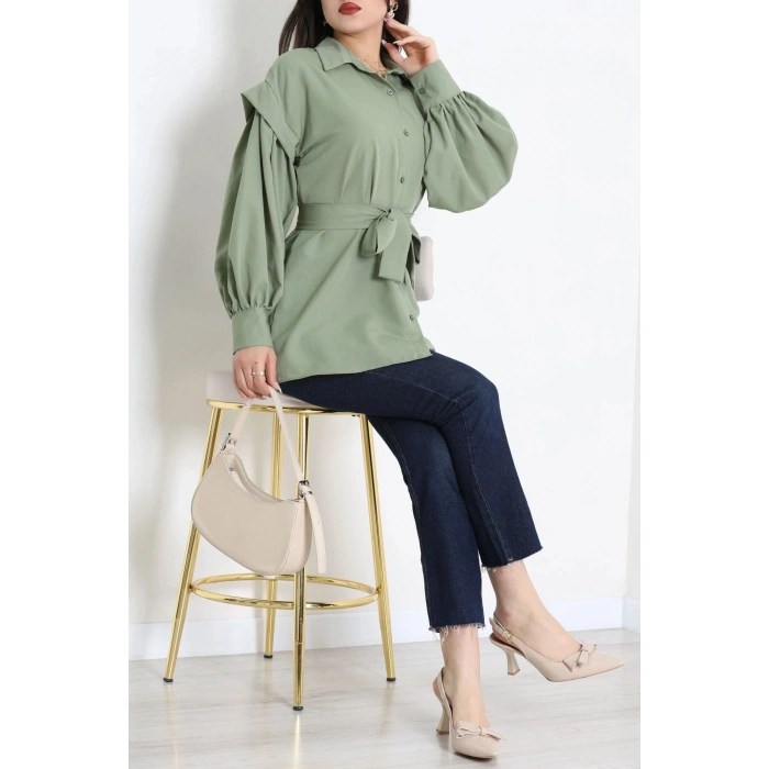 Beli İpli Poplin Gömlek Haki - 44062.255.