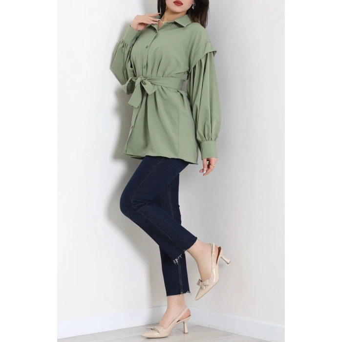 Beli İpli Poplin Gömlek Haki - 44062.255.