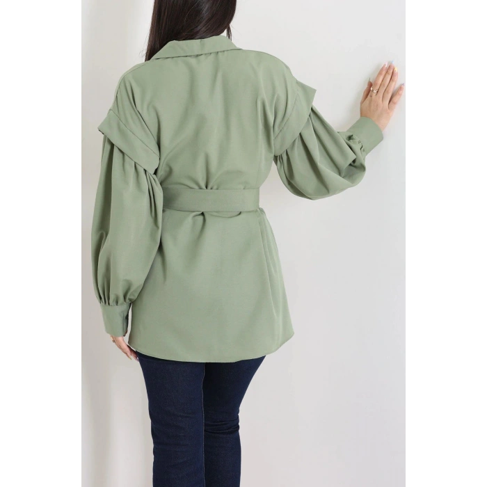 Beli İpli Poplin Gömlek Haki - 44062.255.