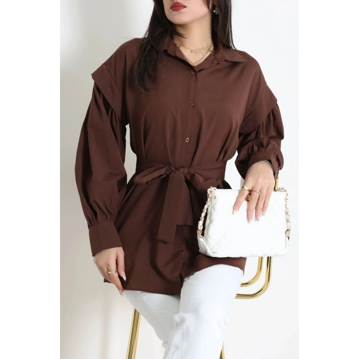Beli İpli Poplin Gömlek Kahve - 44062.255.