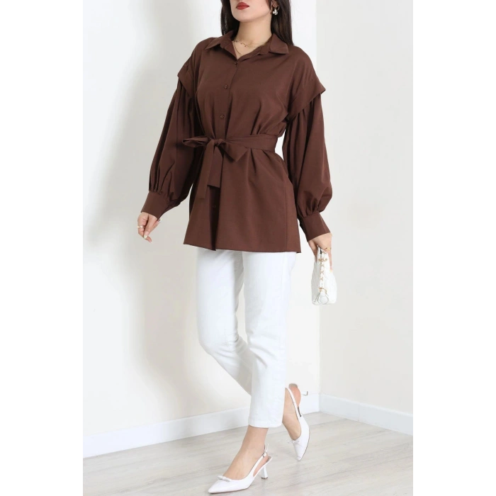 Beli İpli Poplin Gömlek Kahve - 44062.255.