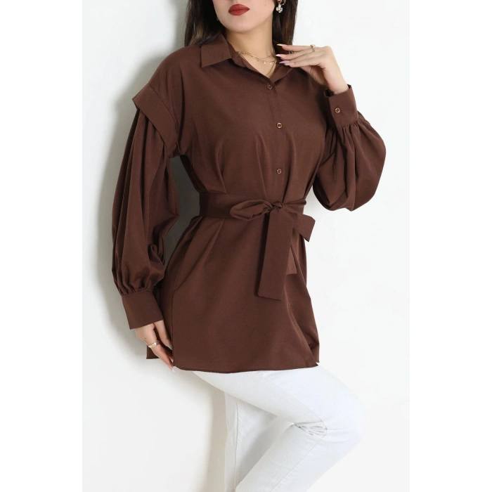 Beli İpli Poplin Gömlek Kahve - 44062.255.
