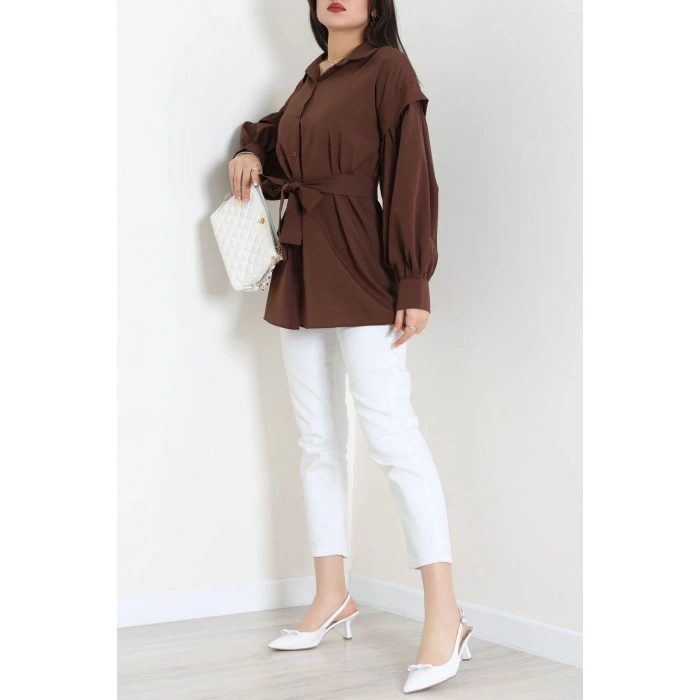 Beli İpli Poplin Gömlek Kahve - 44062.255.