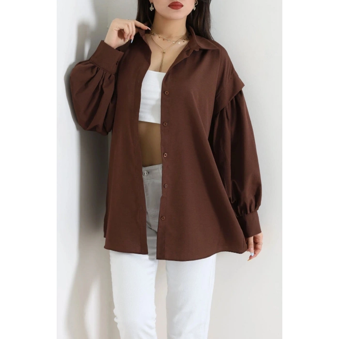 Beli İpli Poplin Gömlek Kahve - 44062.255.