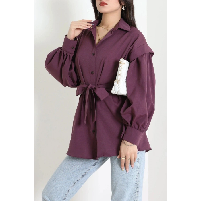 Beli İpli Poplin Gömlek Mor - 44062.255.