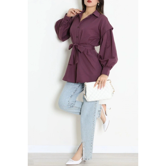 Beli İpli Poplin Gömlek Mor - 44062.255.