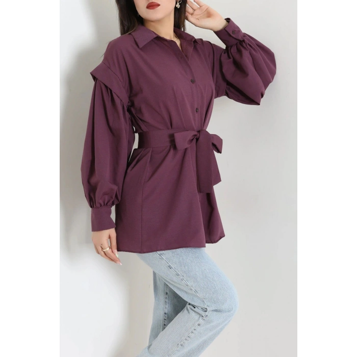 Beli İpli Poplin Gömlek Mor - 44062.255.