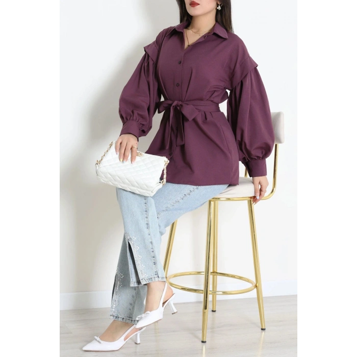 Beli İpli Poplin Gömlek Mor - 44062.255.