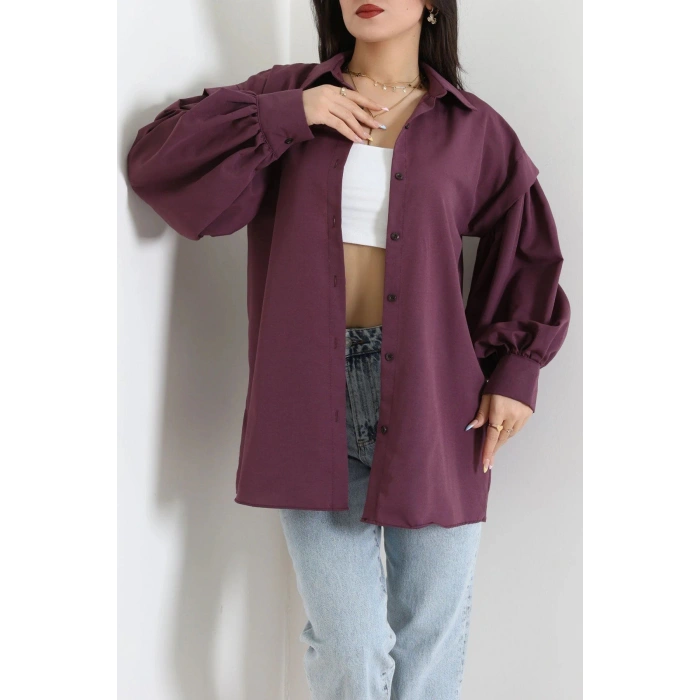 Beli İpli Poplin Gömlek Mor - 44062.255.
