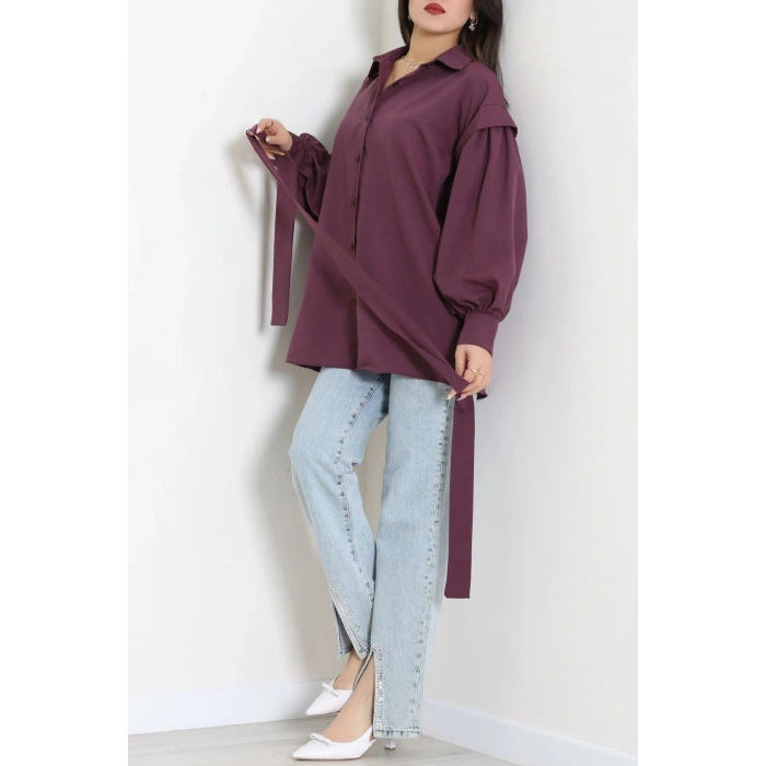 Beli İpli Poplin Gömlek Mor - 44062.255.
