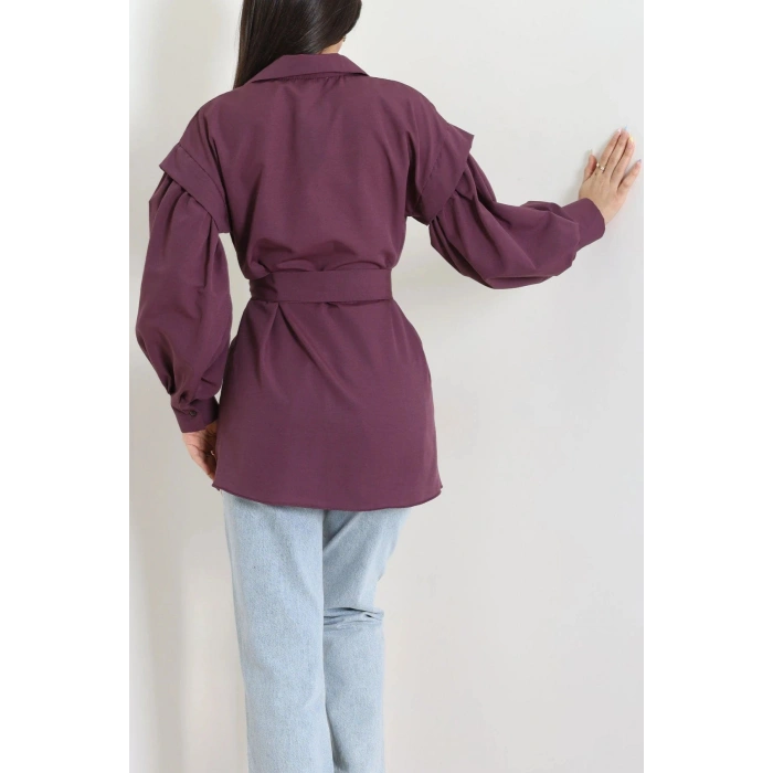 Beli İpli Poplin Gömlek Mor - 44062.255.