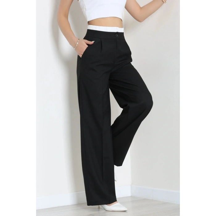Beli Lastik Detaylı Poliviskon Pantolon Siyah - 7443.1437.