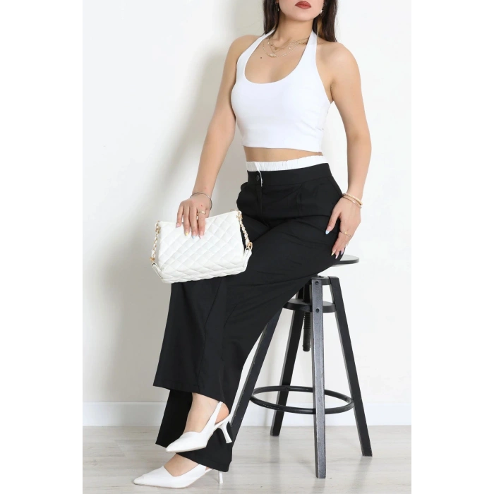 Beli Lastik Detaylı Poliviskon Pantolon Siyah - 7443.1437.