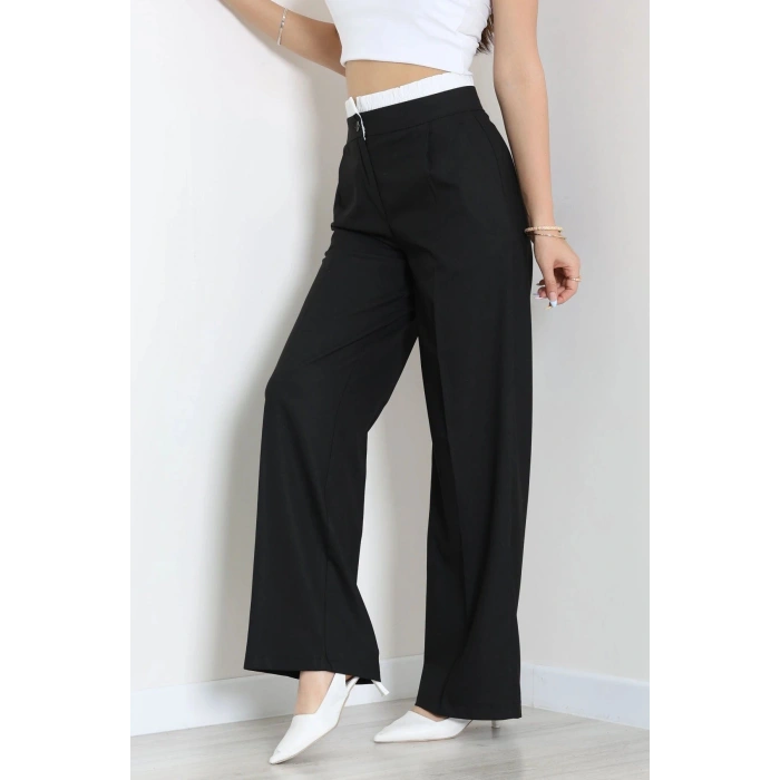 Beli Lastik Detaylı Poliviskon Pantolon Siyah - 7443.1437.