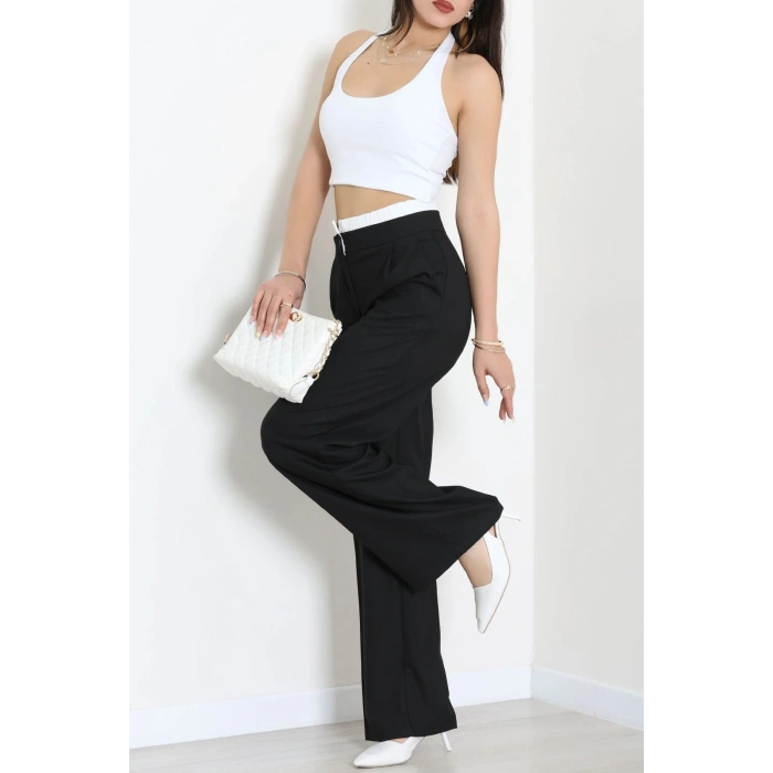 Beli Lastik Detaylı Poliviskon Pantolon Siyah - 7443.1437.