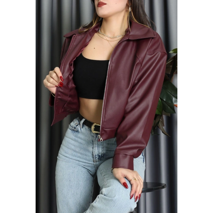 Beli Lastikli Deri Ceket Bordo - 31857.2089.