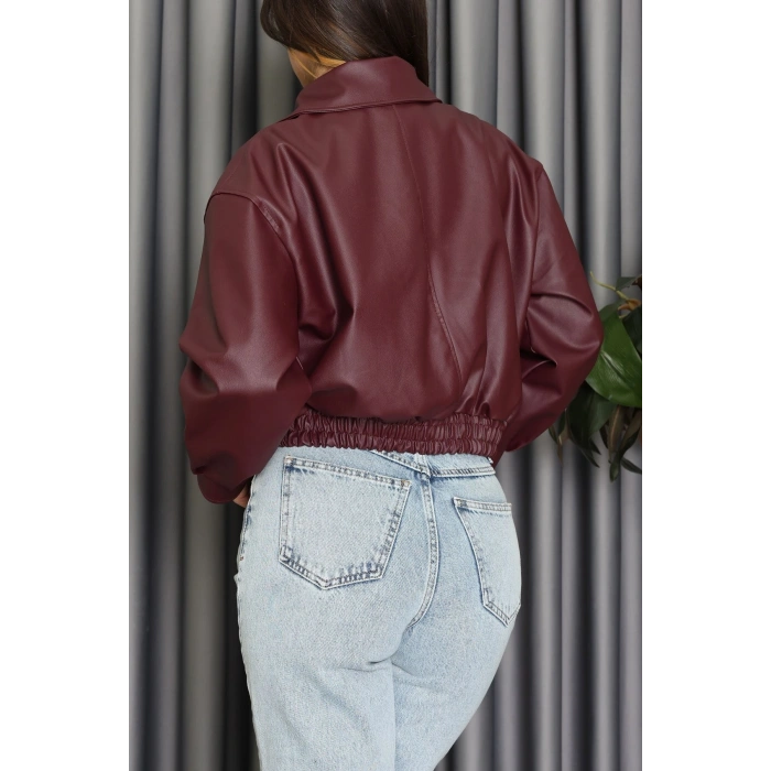 Beli Lastikli Deri Ceket Bordo - 31857.2089.