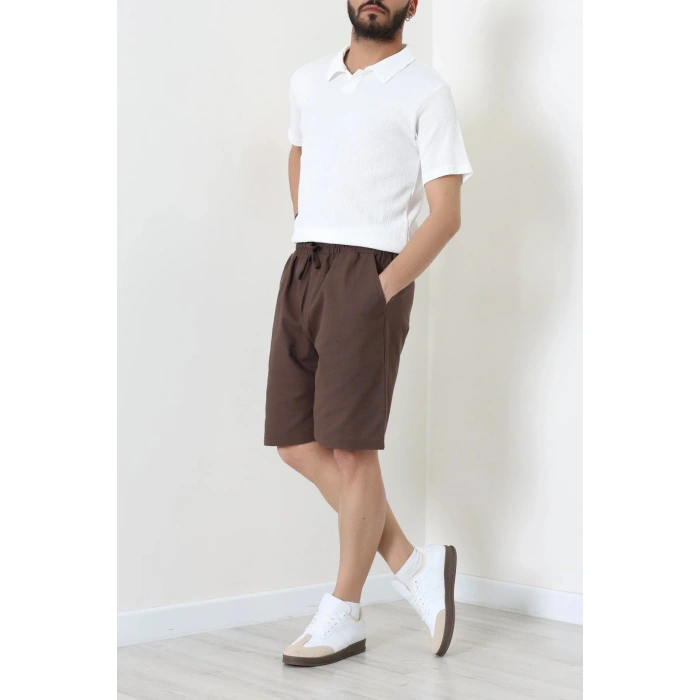 Beli Lastikli Keten Erkek Şort Acıkahve - 71413.1837.