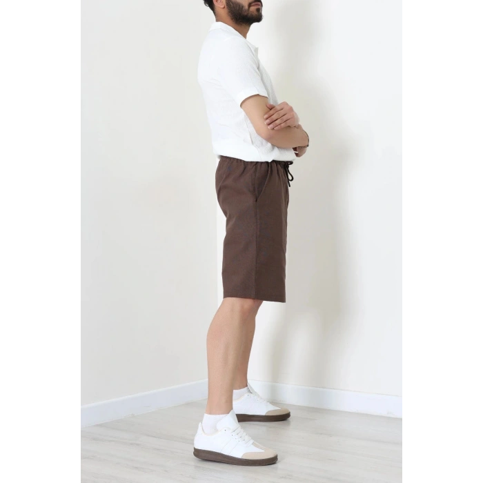 Beli Lastikli Keten Erkek Şort Acıkahve - 71413.1837.
