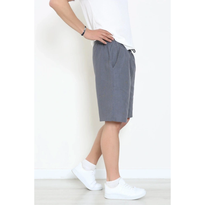 Beli Lastikli Keten Erkek Şort Antrasit - 71413.1837.