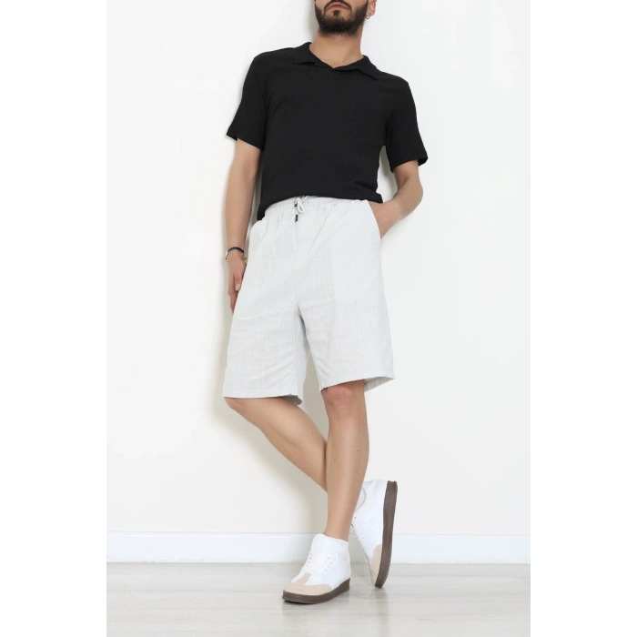 Beli Lastikli Keten Erkek Şort Gri - 71413.1837.