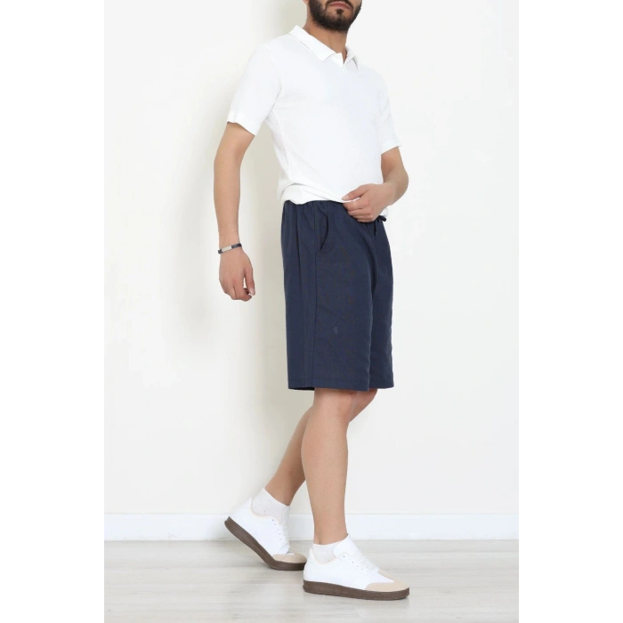 Beli Lastikli Keten Erkek Şort Lacivert - 71413.1837.