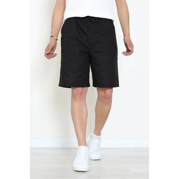 Beli Lastikli Keten Erkek Şort Siyah - 71413.1837.
