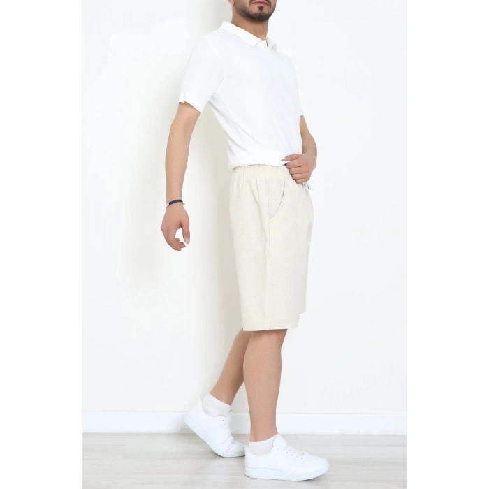 Beli Lastikli Keten Erkek Şort Taş - 71413.1837.