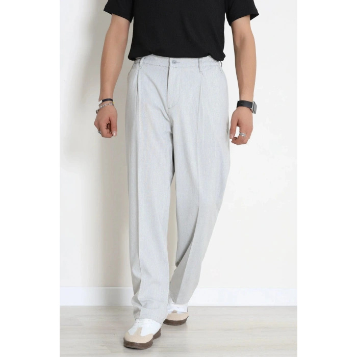 Beli Lastikli Pileli Palazzo Erkek Kumaş Pantolon Gri - 70944.2061.