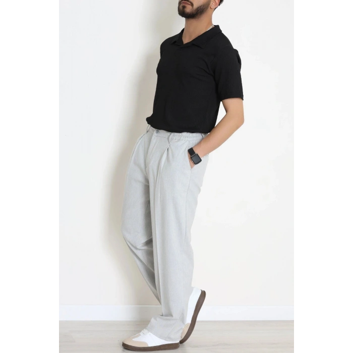 Beli Lastikli Pileli Palazzo Erkek Kumaş Pantolon Gri - 70944.2061.