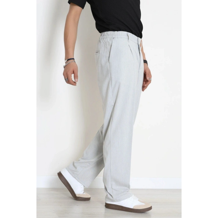 Beli Lastikli Pileli Palazzo Erkek Kumaş Pantolon Gri - 70944.2061.
