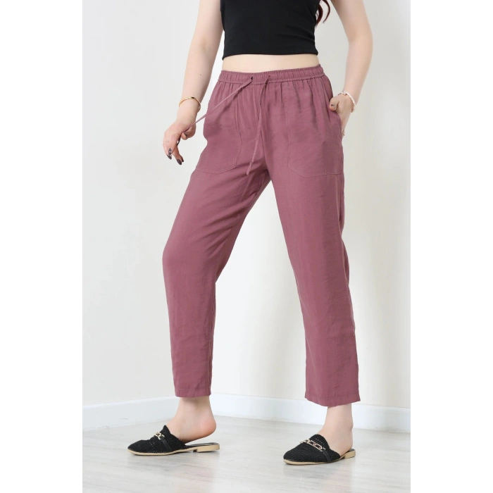 Beli Lastikli Tensel Pantolon Gülkurusu - 7804.1437.