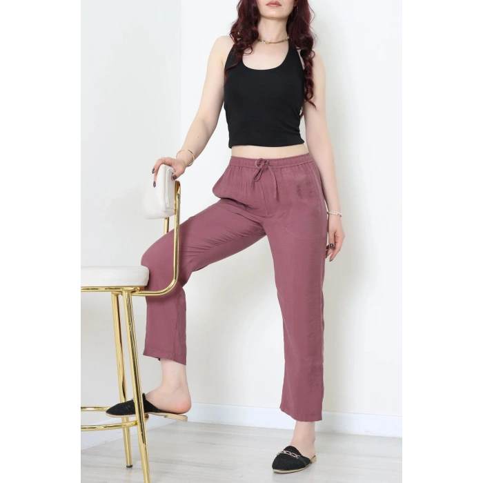 Beli Lastikli Tensel Pantolon Gülkurusu - 7804.1437.