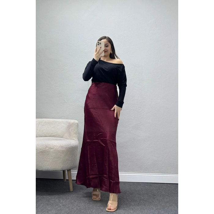 Beli Lastikli Verev Kesim Saten Etek Bordo - 51242.2077.